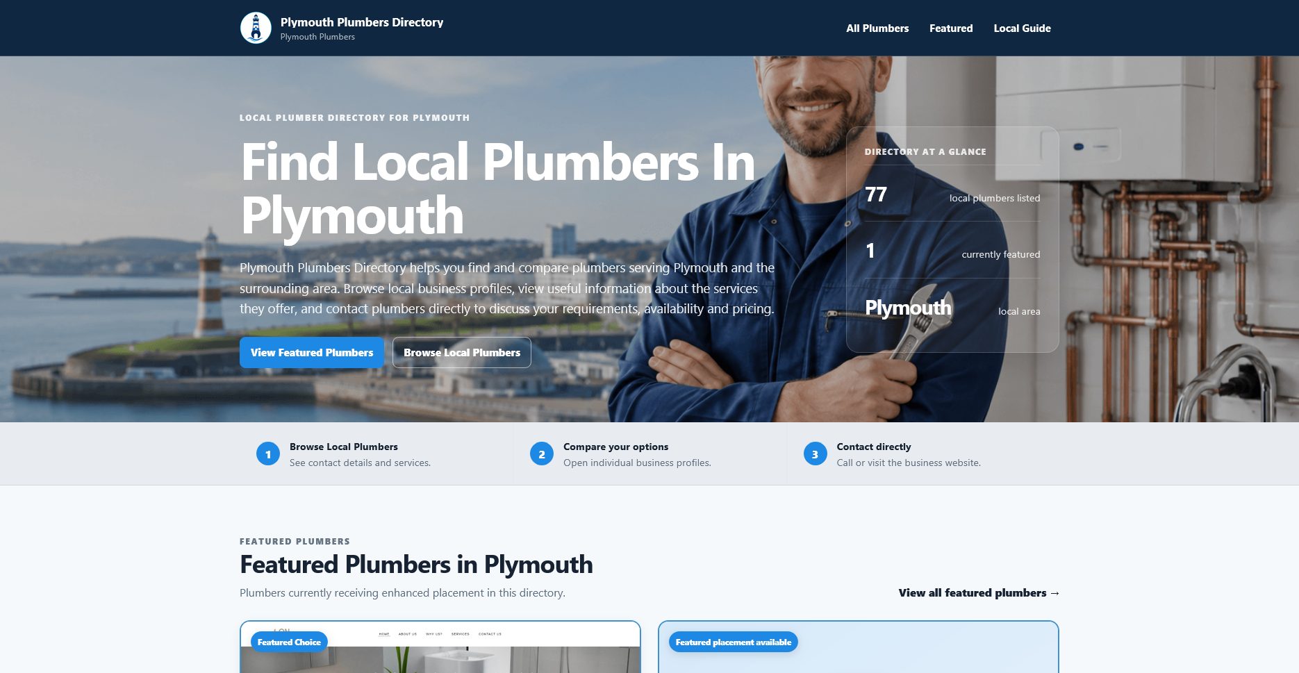 The live Plymouth Plumbers Directory built with Directory By Lunch